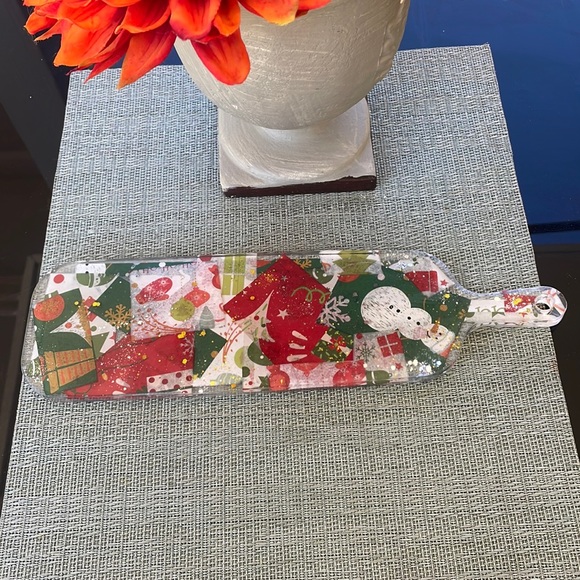 XMAS Handmade Festive Holiday Round Cheese Plate Serving Tray - Picture 10 of 13